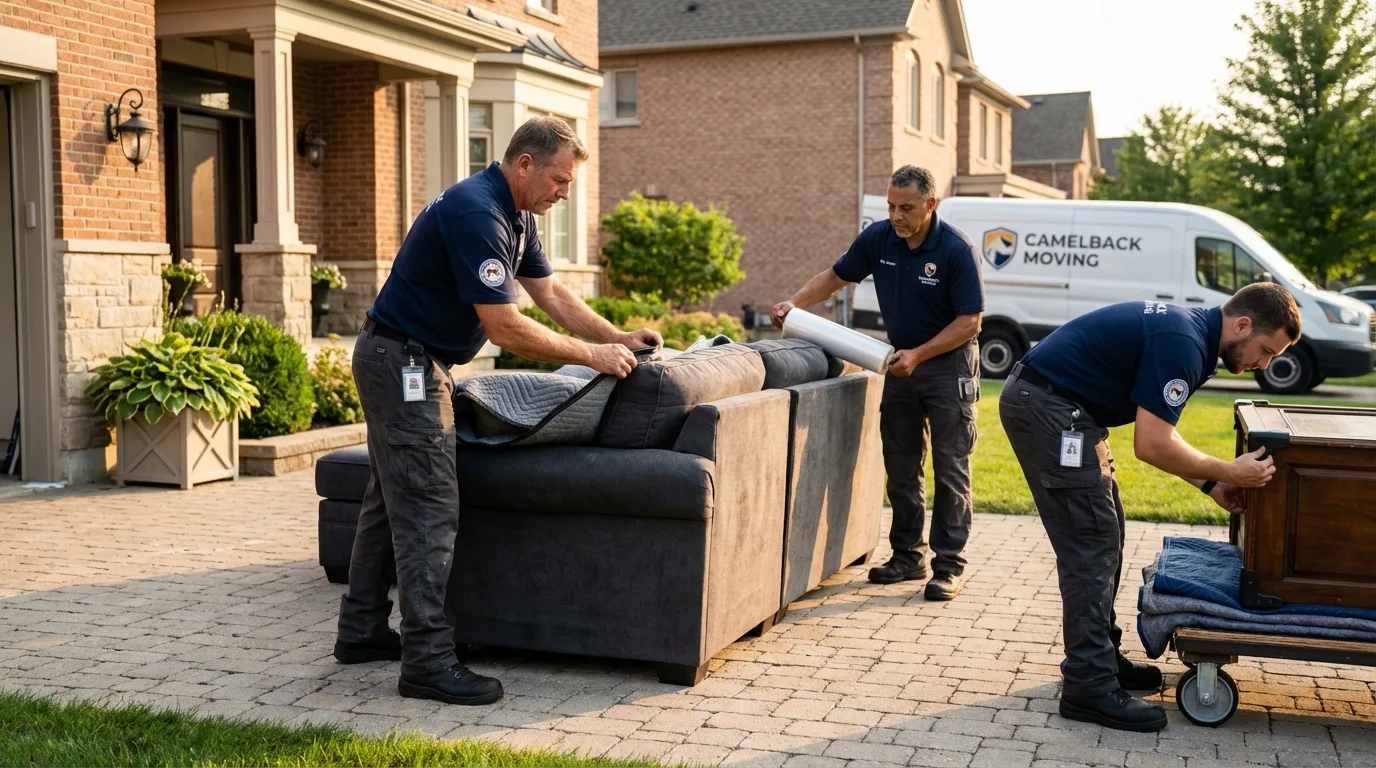 Large estate moving crew wrapping furniture in Edgewood, TX